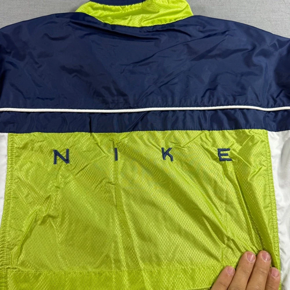 Nike Windbreaker Jacket Large L(12-14)‎ Navy Green White Excellent Zip Up Retro